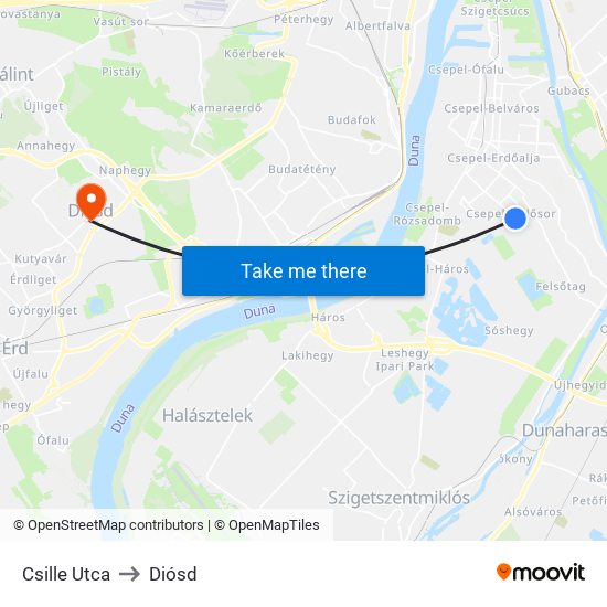 Csille Utca to Diósd map