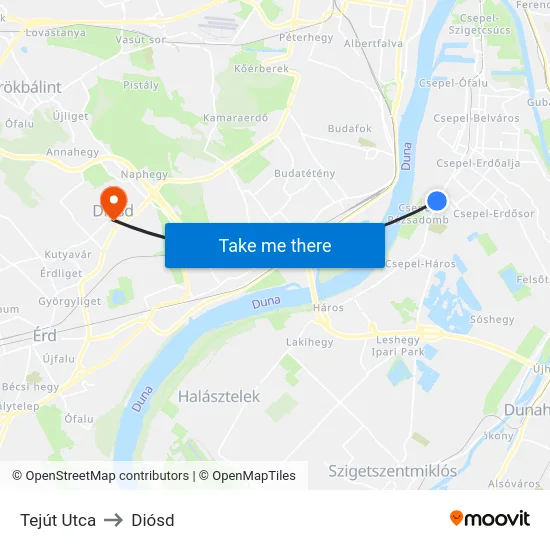 Tejút Utca to Diósd map
