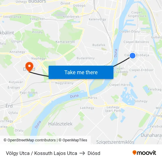 Völgy Utca / Kossuth Lajos Utca to Diósd map