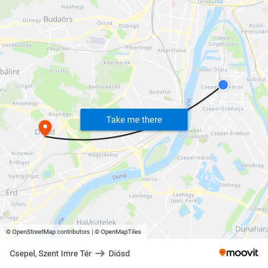 Csepel, Szent Imre Tér to Diósd map