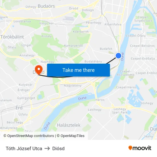 Tóth József Utca to Diósd map