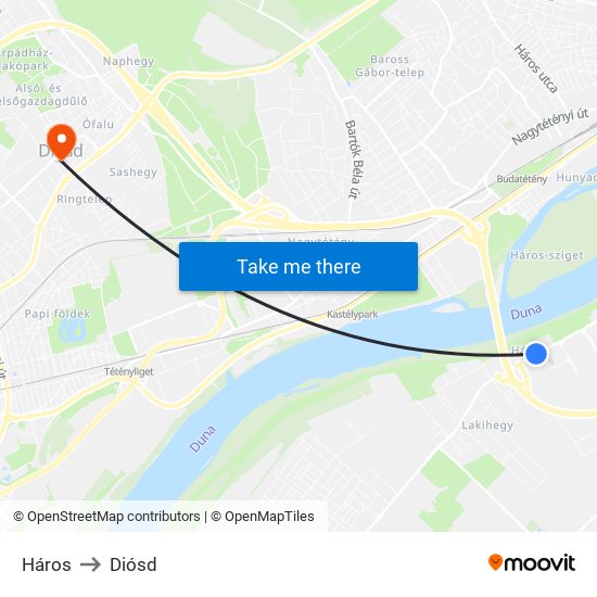 Háros to Diósd map