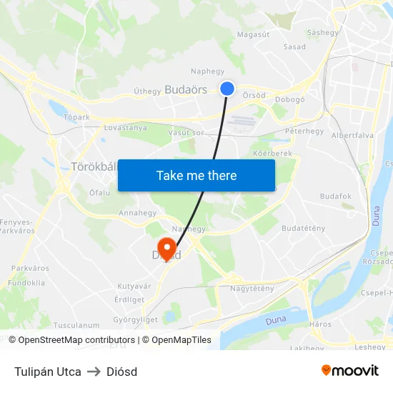 Tulipán Utca to Diósd map