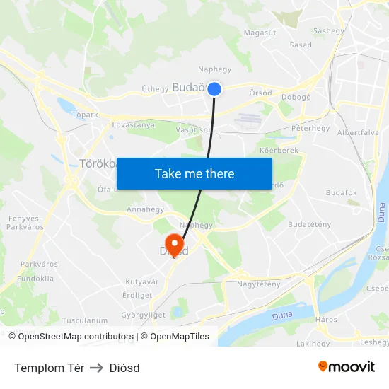 Templom Tér to Diósd map