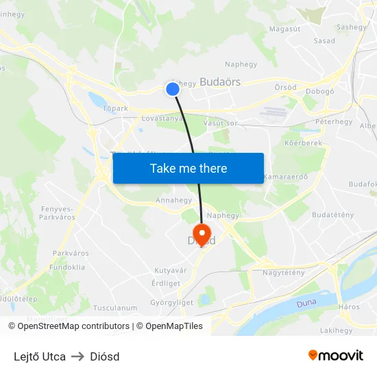 Lejtő Utca to Diósd map