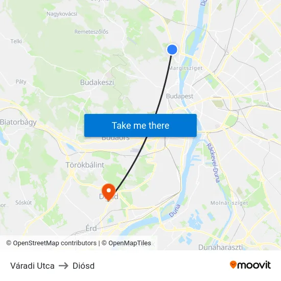 Váradi Utca to Diósd map