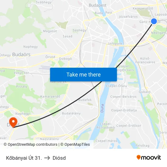 Kőbányai Út 31. to Diósd map