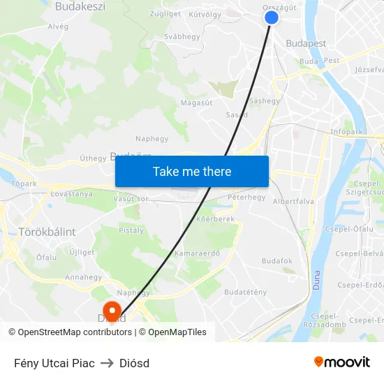 Fény Utcai Piac to Diósd map