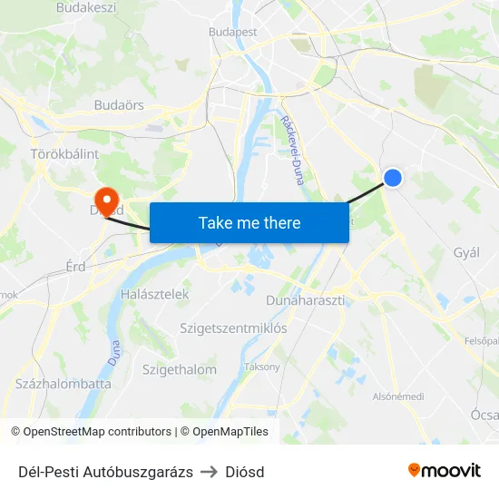 Dél-Pesti Autóbuszgarázs to Diósd map