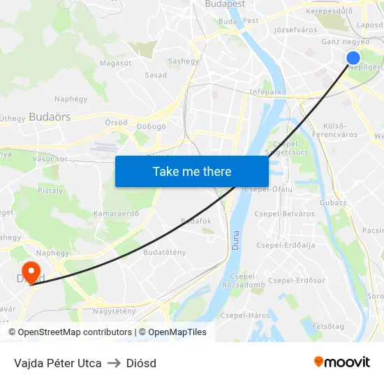 Vajda Péter Utca to Diósd map