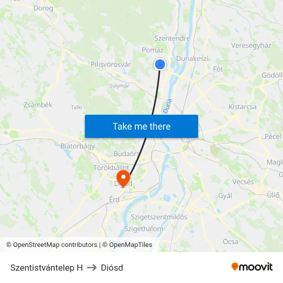 Szentistvántelep H to Diósd map