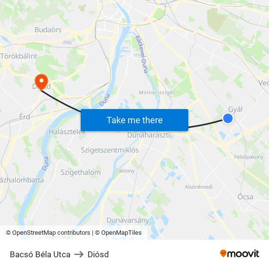 Bacsó Béla Utca to Diósd map