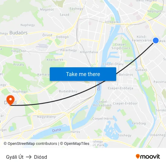 Gyáli Út to Diósd map