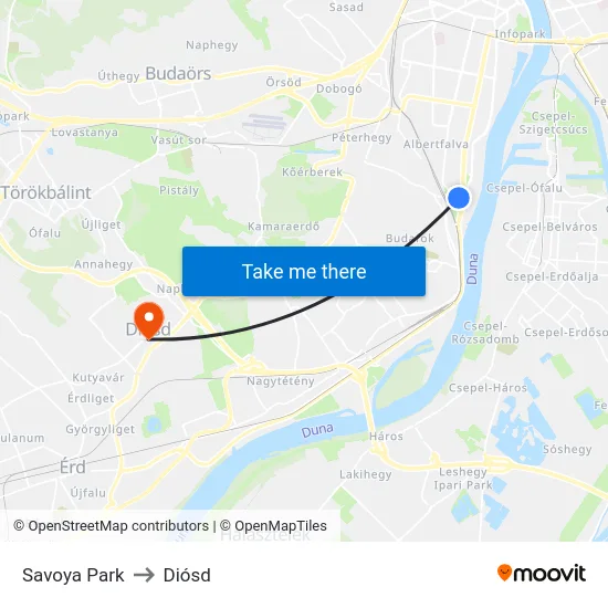 Savoya Park to Diósd map