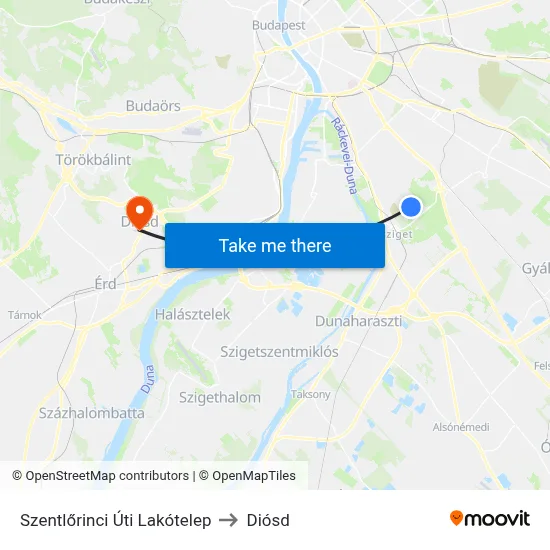 Szentlőrinci Úti Lakótelep to Diósd map