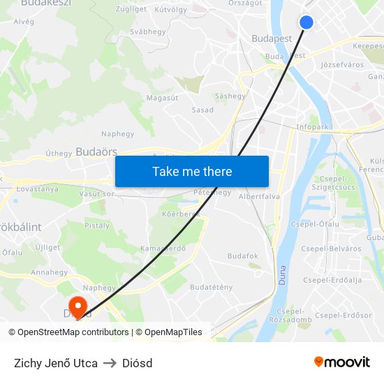 Zichy Jenő Utca to Diósd map