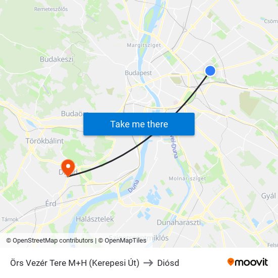 Örs Vezér Tere M+H (Kerepesi Út) to Diósd map