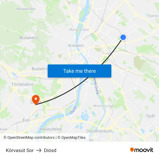 Körvasút Sor to Diósd map