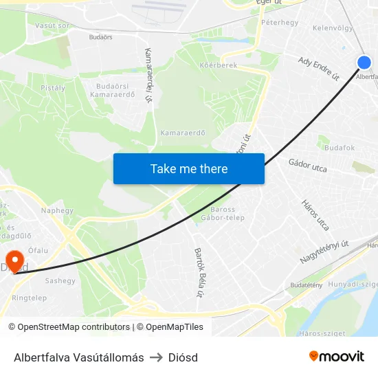Albertfalva Vasútállomás to Diósd map