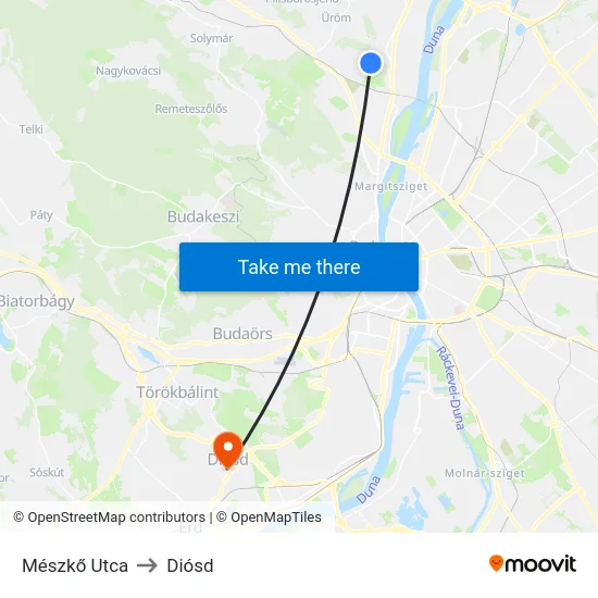 Mészkő Utca to Diósd map