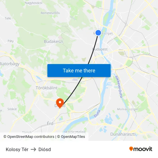Kolosy Tér to Diósd map