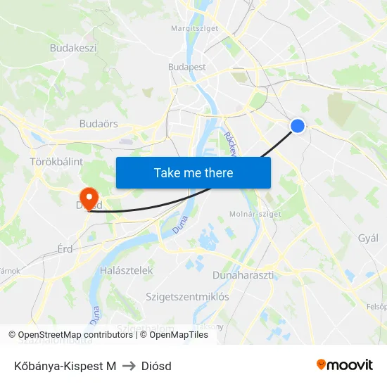 Kőbánya-Kispest M to Diósd map