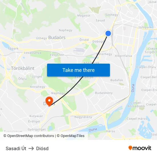 Sasadi Út to Diósd map