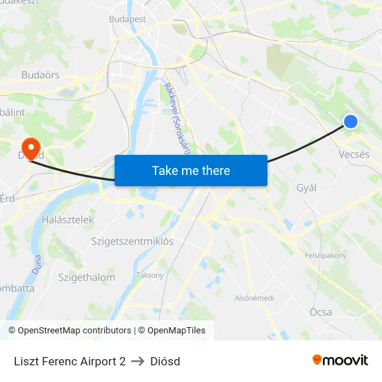 Liszt Ferenc Airport 2 to Diósd map