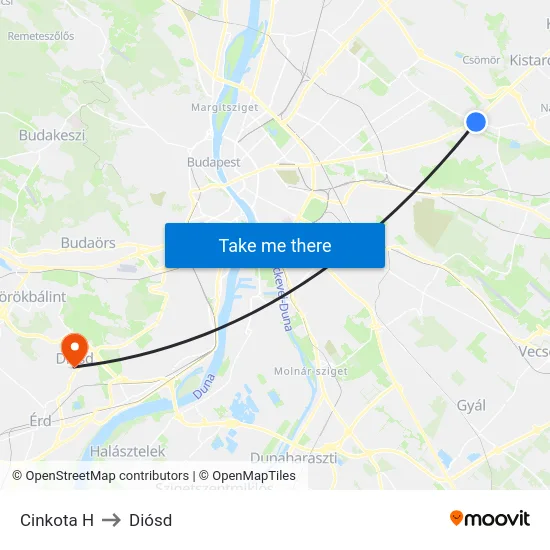 Cinkota H to Diósd map