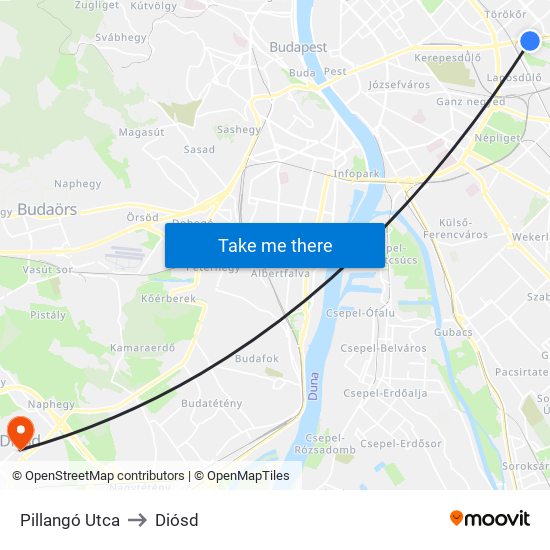 Pillangó Utca to Diósd map