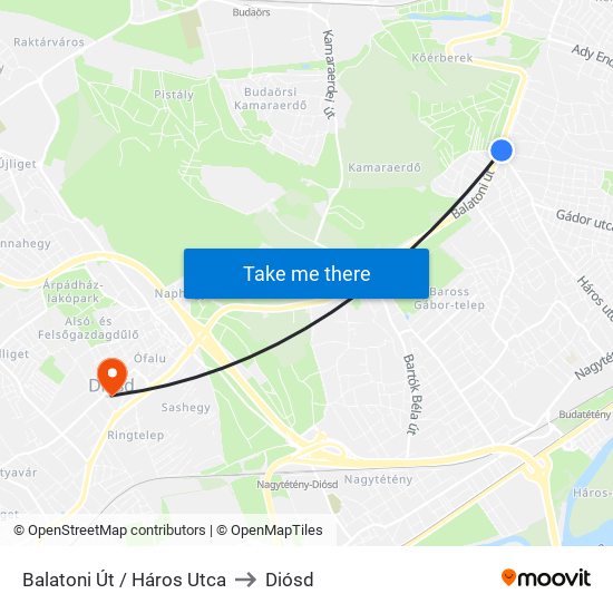 Balatoni Út / Háros Utca to Diósd map