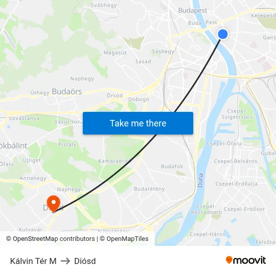 Kálvin Tér M to Diósd map