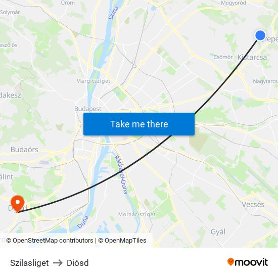 Szilasliget to Diósd map