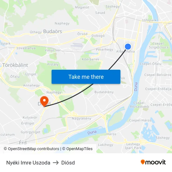 Nyéki Imre Uszoda to Diósd map