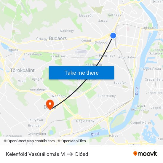 Kelenföld Vasútállomás M to Diósd map