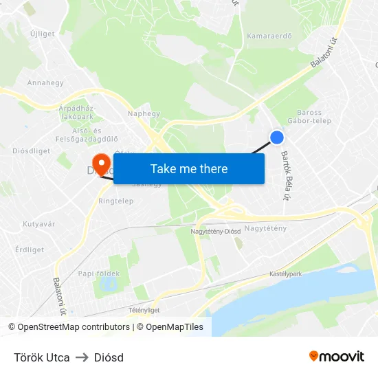 Török Utca to Diósd map