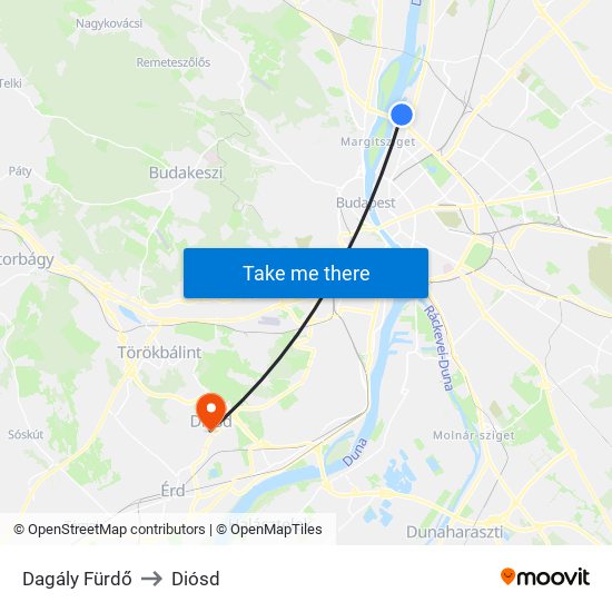 Dagály Fürdő to Diósd map