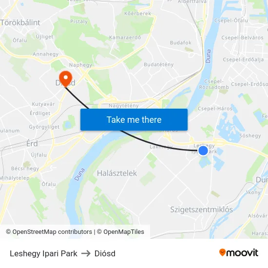 Leshegy Ipari Park to Diósd map