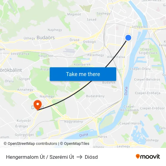 Hengermalom Út / Szerémi Út to Diósd map