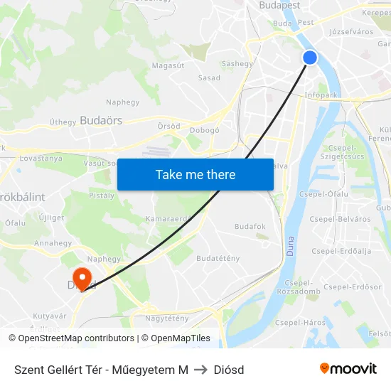 Szent Gellért Tér - Műegyetem M to Diósd map