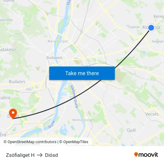 Zsófialiget H to Diósd map