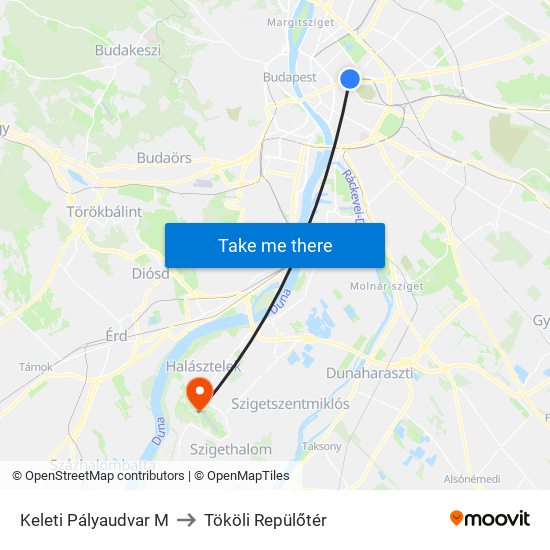 Keleti Pályaudvar M to Tököli Repülőtér map