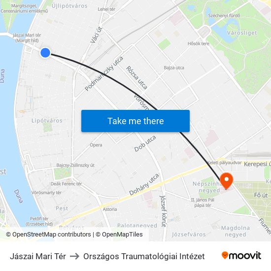 Jászai Mari Tér to Országos Traumatológiai Intézet map