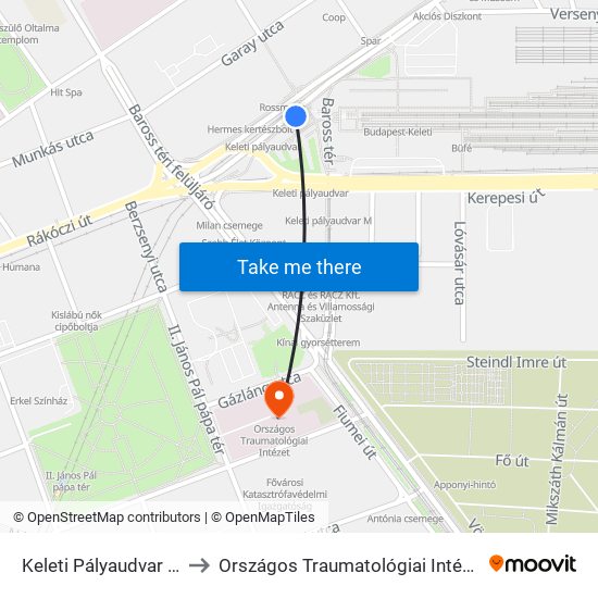 Keleti Pályaudvar M to Országos Traumatológiai Intézet map