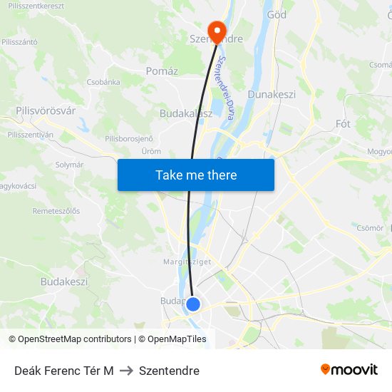 Deák Ferenc Tér M to Szentendre map