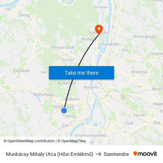 Munkácsy Mihály Utca (Hősi Emlékmű) to Szentendre map