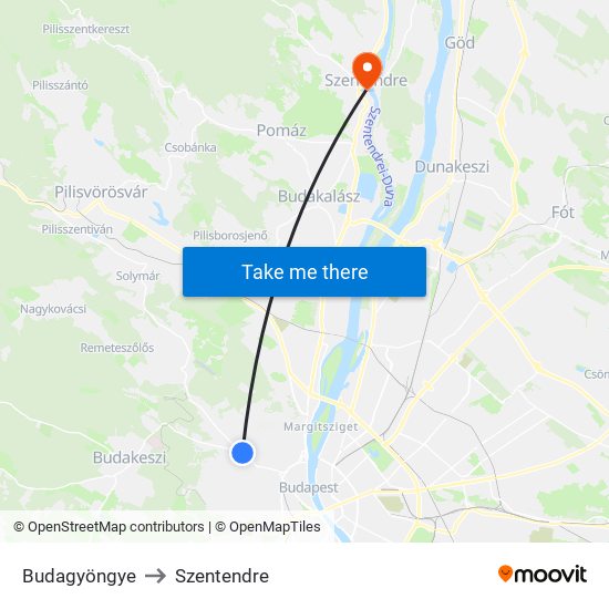 Budagyöngye to Szentendre map