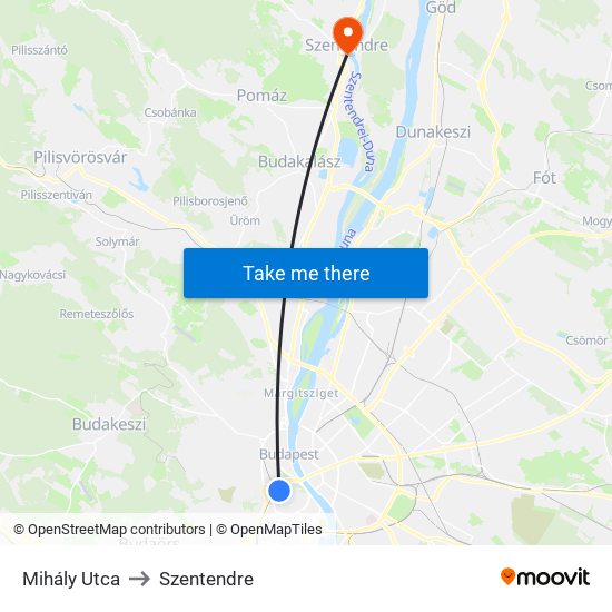 Mihály Utca to Szentendre map