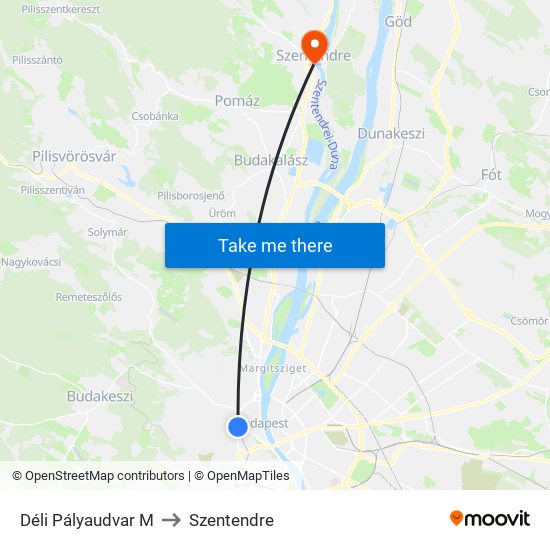 Déli Pályaudvar M to Szentendre map