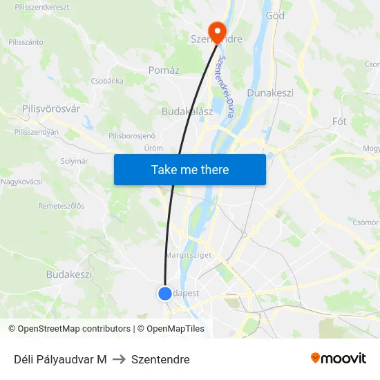 Déli Pályaudvar M to Szentendre map